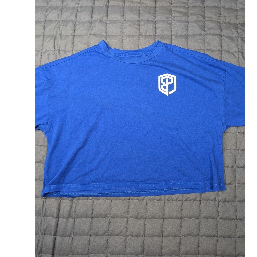 Born Primitive Royal Blue Cropped T-Shirt Womens Small Athletic Gym Top Logo